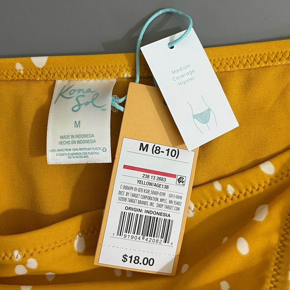 Kona Sol Yellow Dot Bikini Bottom- NWT - Picture 7 of 8